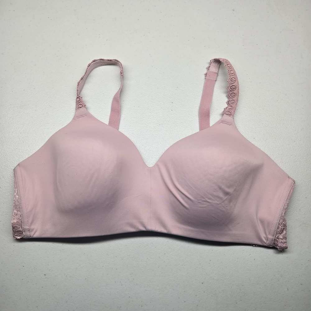 Wacoal Women Bra 40DD Pink T Shirt Wireless Lace Lightly Lined READ